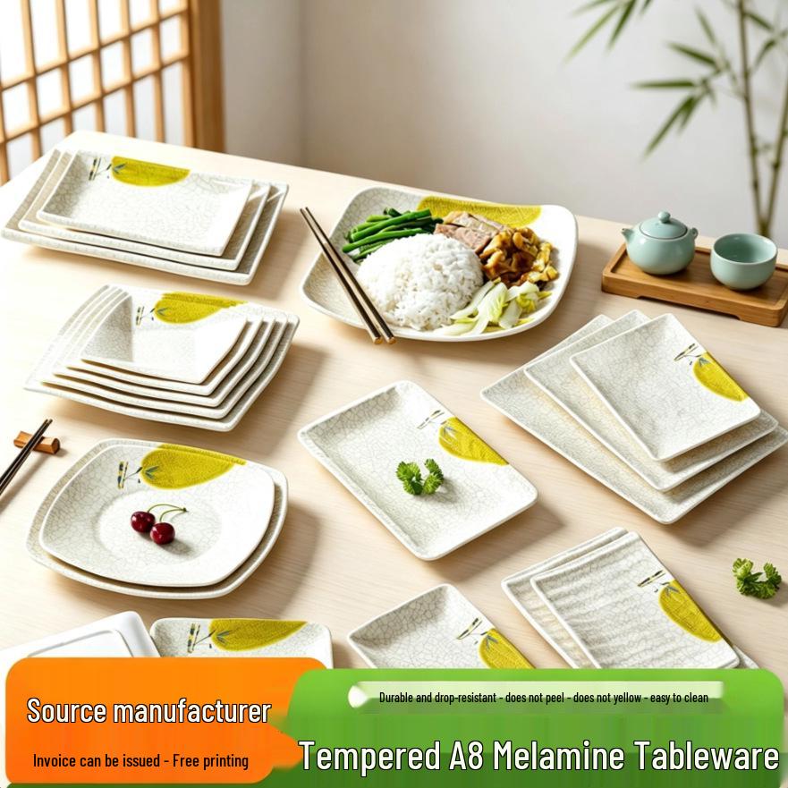 Melamine Rectangular Porcelain-Style Plate for Hot Pot & Side Dishes