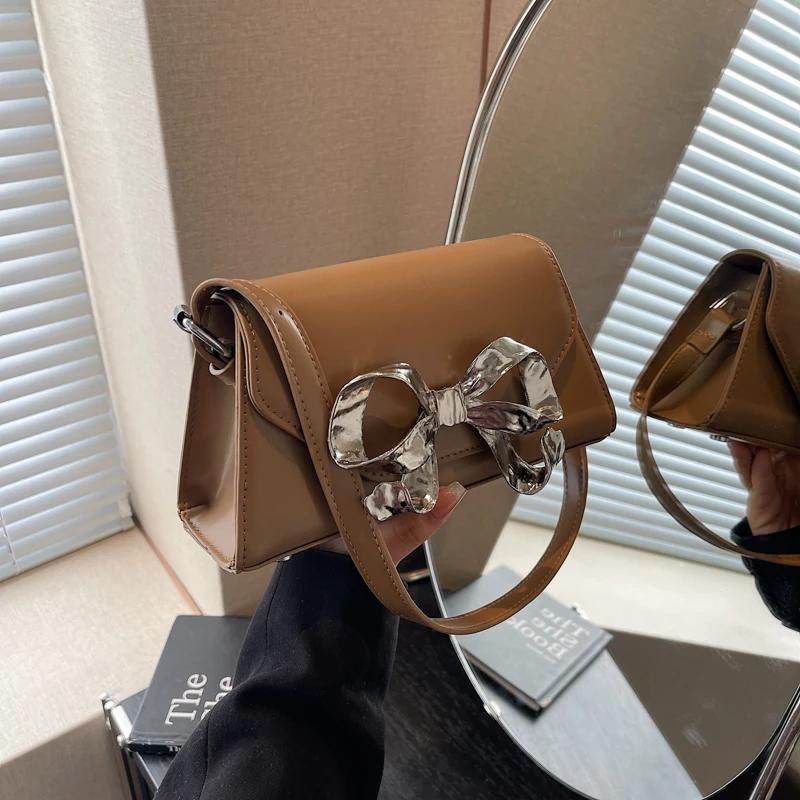 Spring and Summer Fashionable Bow Decoration Crossbody Bags For Women‘s Luxury Designer Solid Color PU Leather Shoulder Handbags