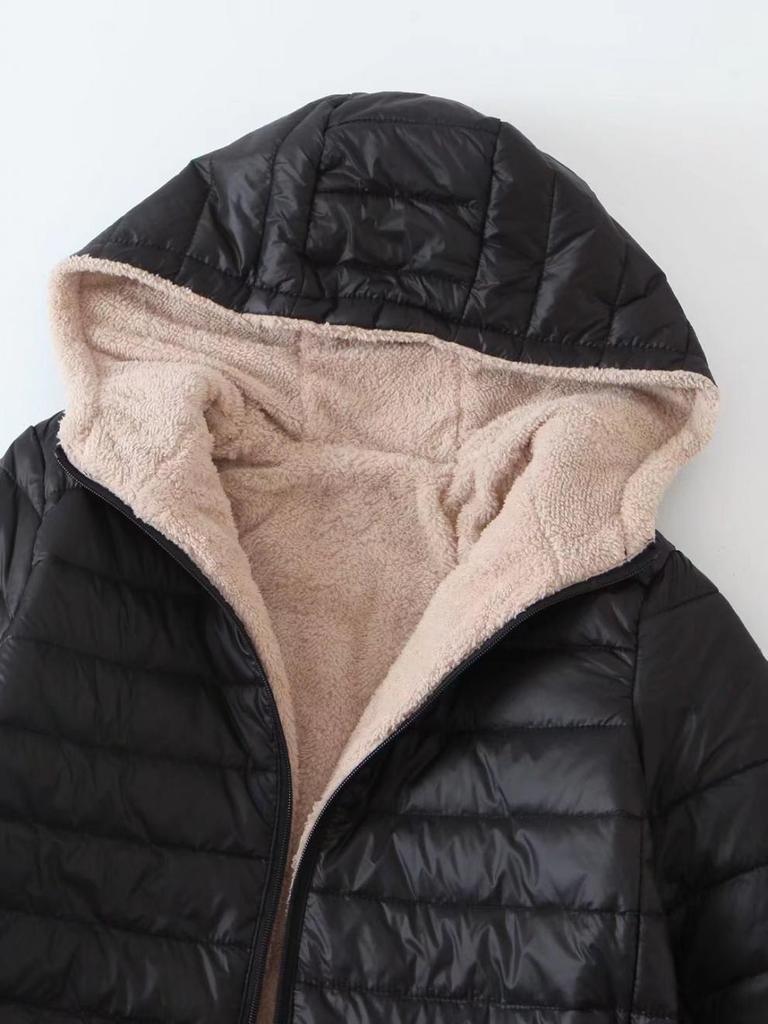 2024 Korean Style Slim Fit Fleece-Lined Hooded Cotton Coat, Warm Lambswool Women's Jacket for Autumn/Winter
