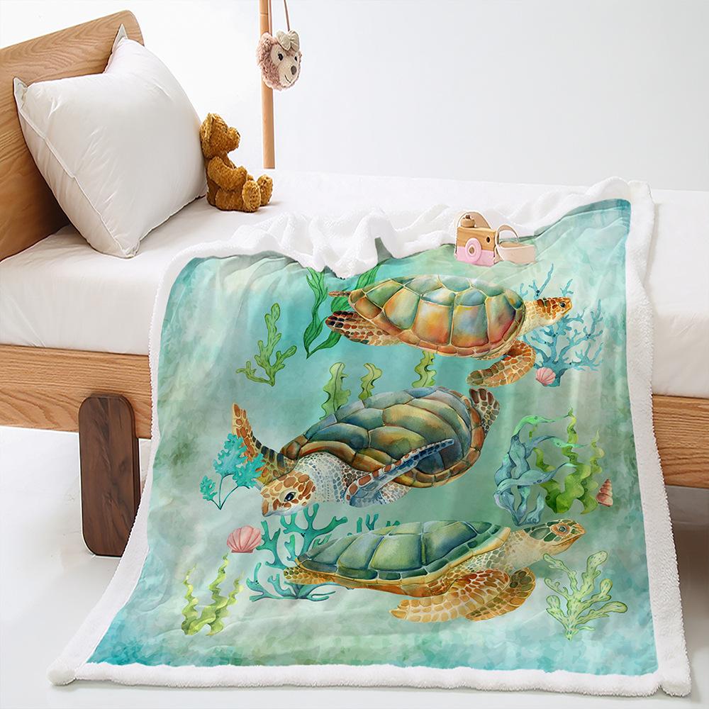 Digital Printed Cover Blanket Turtle Marine Animal Thickened Lamb Down Crystal Plush Blanket