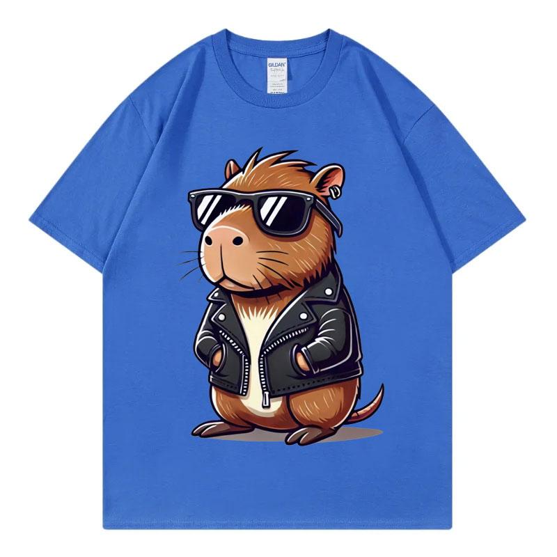 Fashion Cool Capybara Cute Animal Graphic T Shirts High Street Trend Short Sleeve T-shirt Men Women Casual Loose Cotton T-shirts