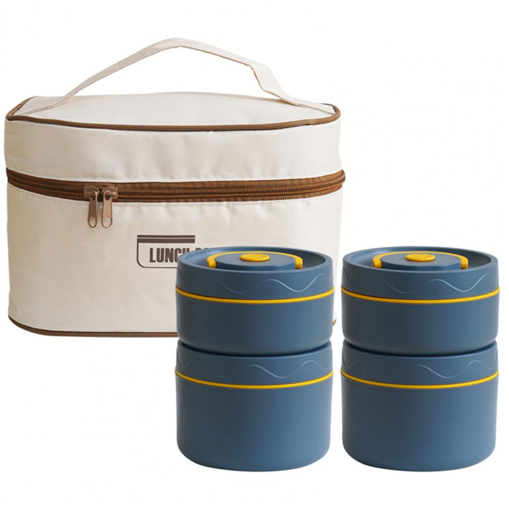 Portable 304 stainless steel insulated lunch box leakproof sealed bucket student lunch box multi layer Round bento box