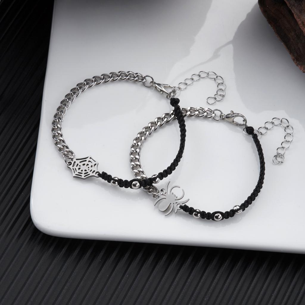 Halloween Gothic Punk Spider Bracelet for Women Men Silver Color Spider Handmade Weaving Couple Bracelet Party Jewelry Gifts