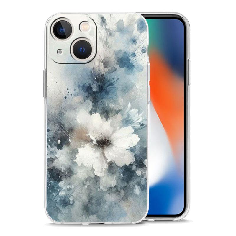 Phone Case For iPhone 17 Air Cases iPhone 16 15 12 13 14 Pro Max SE 7 8 Plus iPhone11 Clear Cover Ink Wash Painting Flower
