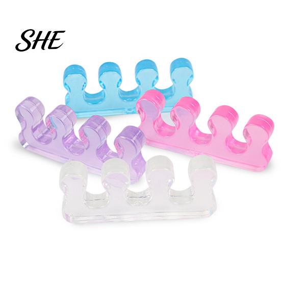 Soft Toe Stretcher 1 Pair Separator for Overlapping Toes, 3-Hole Blue Gel Bunion Corrector, Elastic SEBS Foot Spacer Hallux Valgus, Straightener Women