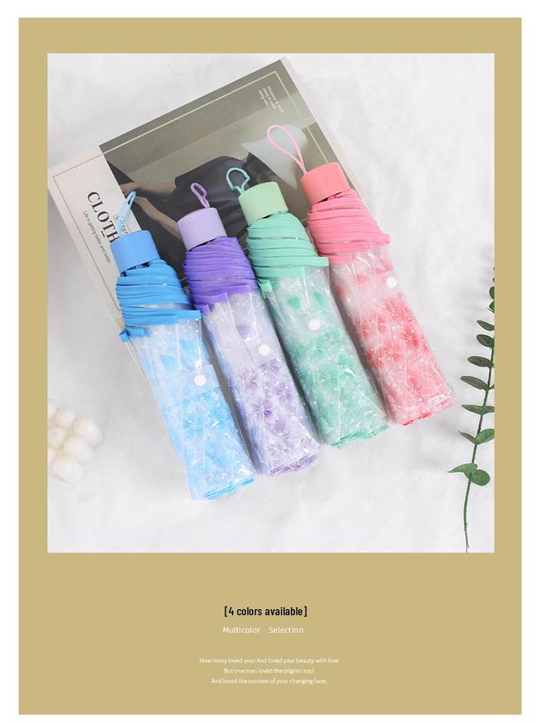 Cherry Blossom Transparent Automatic Umbrella - Soft Girl Three-Fold Design