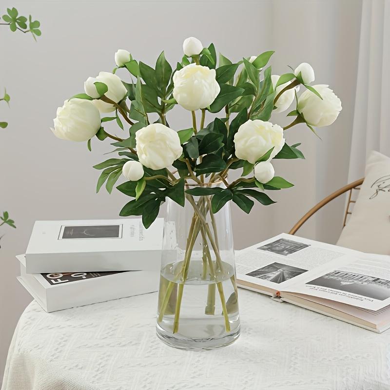 

5 шт. Імітація квітки півонії, кожна з 2 квітковими голівками, Домашнє весілля М який квітковий реквізит для фотографії Прикраси Розширене відчуття Імітація букета півоній 5pcs білий