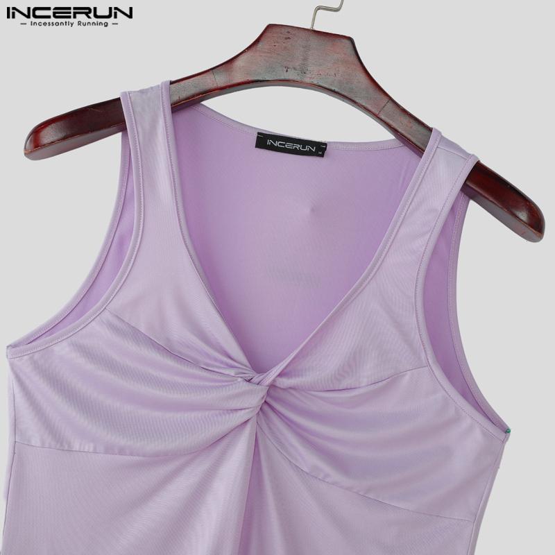 INCERUN Men V Neck Strap Sleeveless Twisted Casual Fitted Tank Tops Undershirts