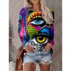 Womens Casual Abstract Print Long Sleeve Crew Neck T-Shirt 3D Effect 2025 Comfort Fit