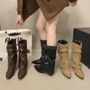 British style pointed head thick high-heeled short boots women's new spring skirt height-increasing and thin trouser boots women's