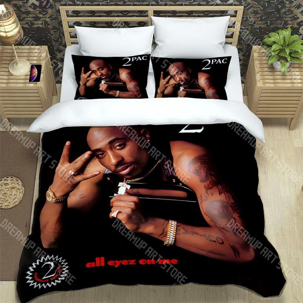 T-Tupac Shakur Fashion Trendy Print Three-piece Set Suitable for Kids or Adults Quilt Cover Pillowcase Bedding Set Birthday Gift