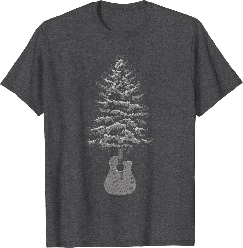 Acoustic Guitar Tree Music Lover Graphic Tee Men's Casual Cotton T-Shirt Outdoor Trip