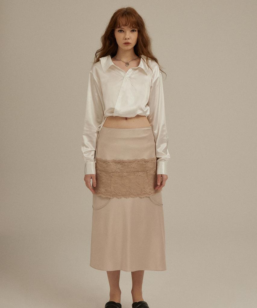 ULKIN [Runway] Pink Slip Midi Skirt