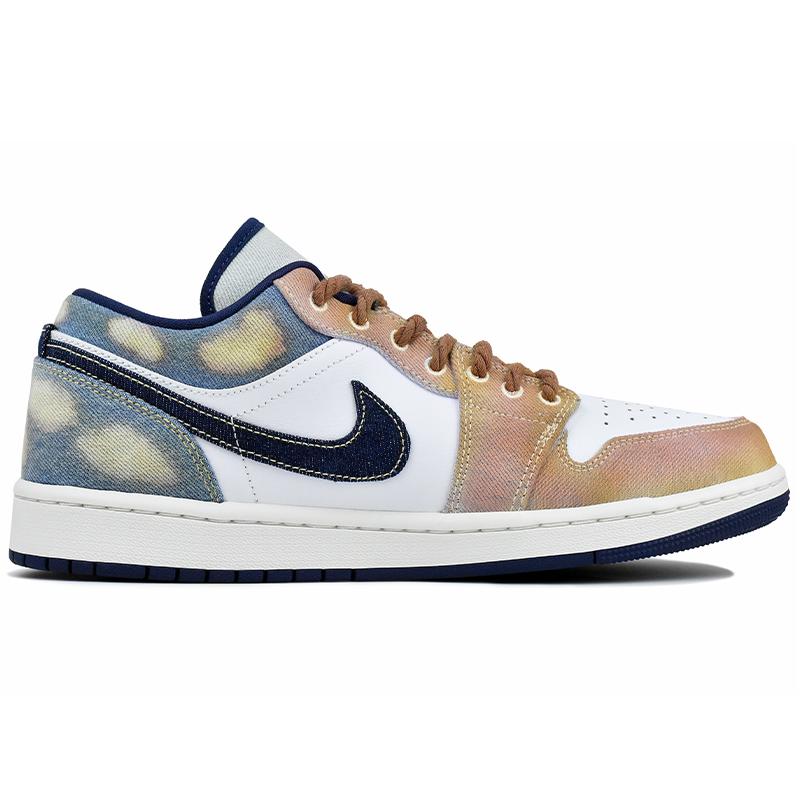 Jordan Air Jordan 1 Abrasion Resistant Low top Vintage Basketball Shoes Men's Brown Blue IH0648-141(Team96-)