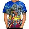 Men's fashionable skull 3D print T-shirt, trendy digital round neck short-sleeved casual top, street style.