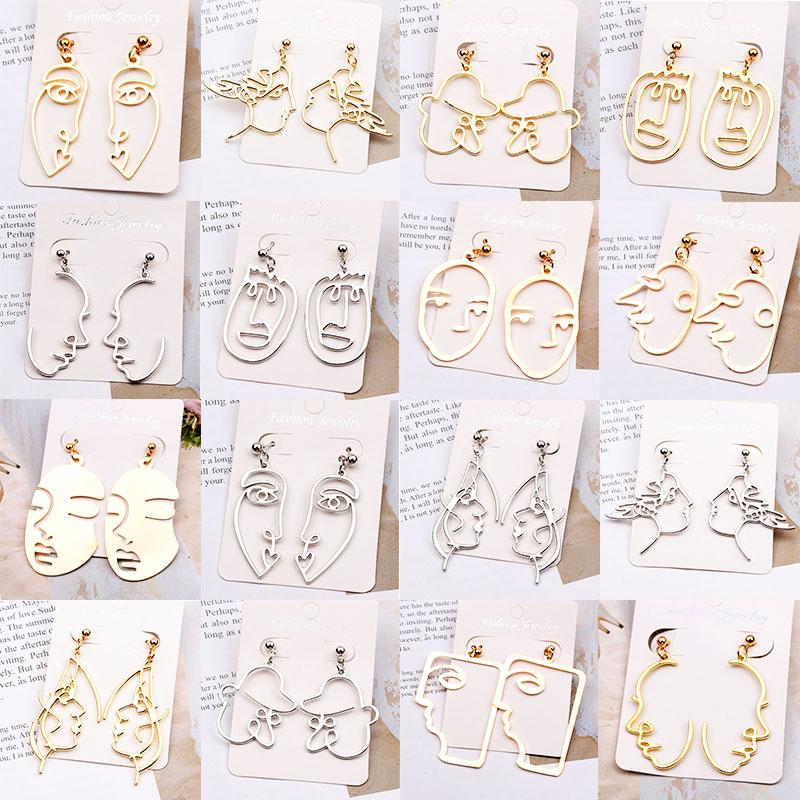 New Punk Face Drop Earrings For Women Retro Abstract Hollow Statement Hand Metal Fashion Dangle Earring Jewelry