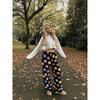 Autumn and winter colorful flower printed lambswool wide-leg pants for women with elastic waist, loose warm plush home casual trousers