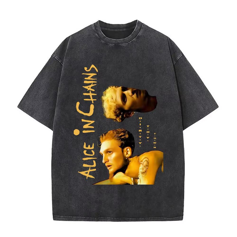 Washed Vintage Rock Band Alice In Chains Graphic Tshirts Men Women Retro Gothic Punk T Shirts Mens Oversized Short Sleeve Tops