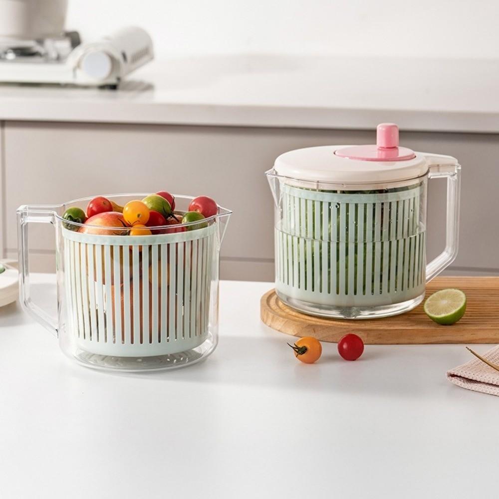 Drain and Spin Dryer Vegetable Washing Basin Plastic Fruit  Manual Spin Basket  Vegetable Washing