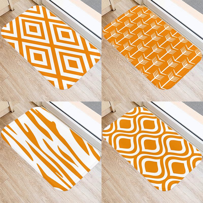 Fashion Orange Geometric Pattern Entrance Door Mat Bathroom Kitchen Anti-Slip Floor Indoor Room Home Decor Non-Slip Rug