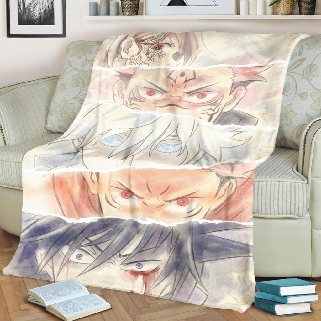 Warm Soft Jujutsu Kaisen Print Blanket Flannel for Bedrooms, Sofas, Beds, Chairs, Picnics, Travel