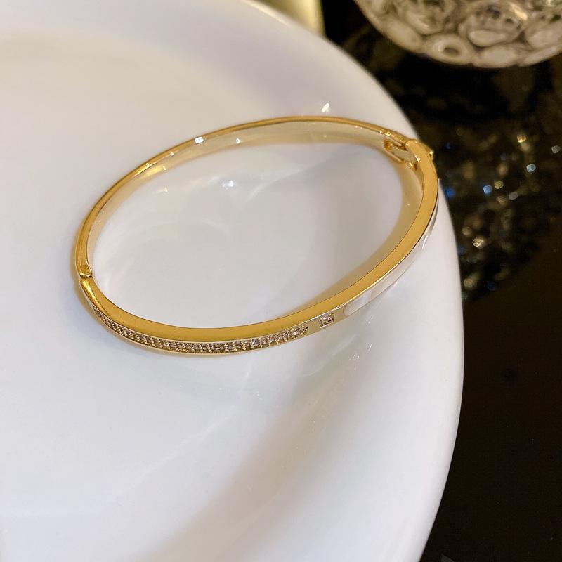 Gold Plated Zircon Titanium Steel Korean Minimalist Bangle | Versatile High-End Bracelet for Women