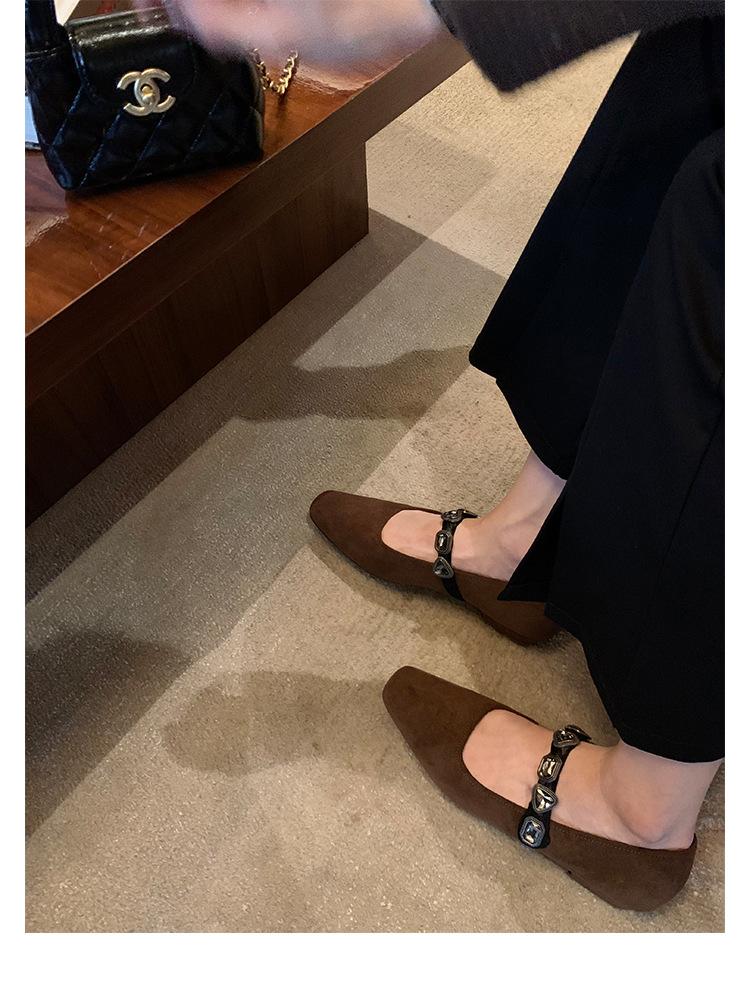 Sheepskin version~ French leather shoes leopard print Mary Jane shoes women's single shoes rhinestone shallow mouth ballet flat shoes ladyshoes