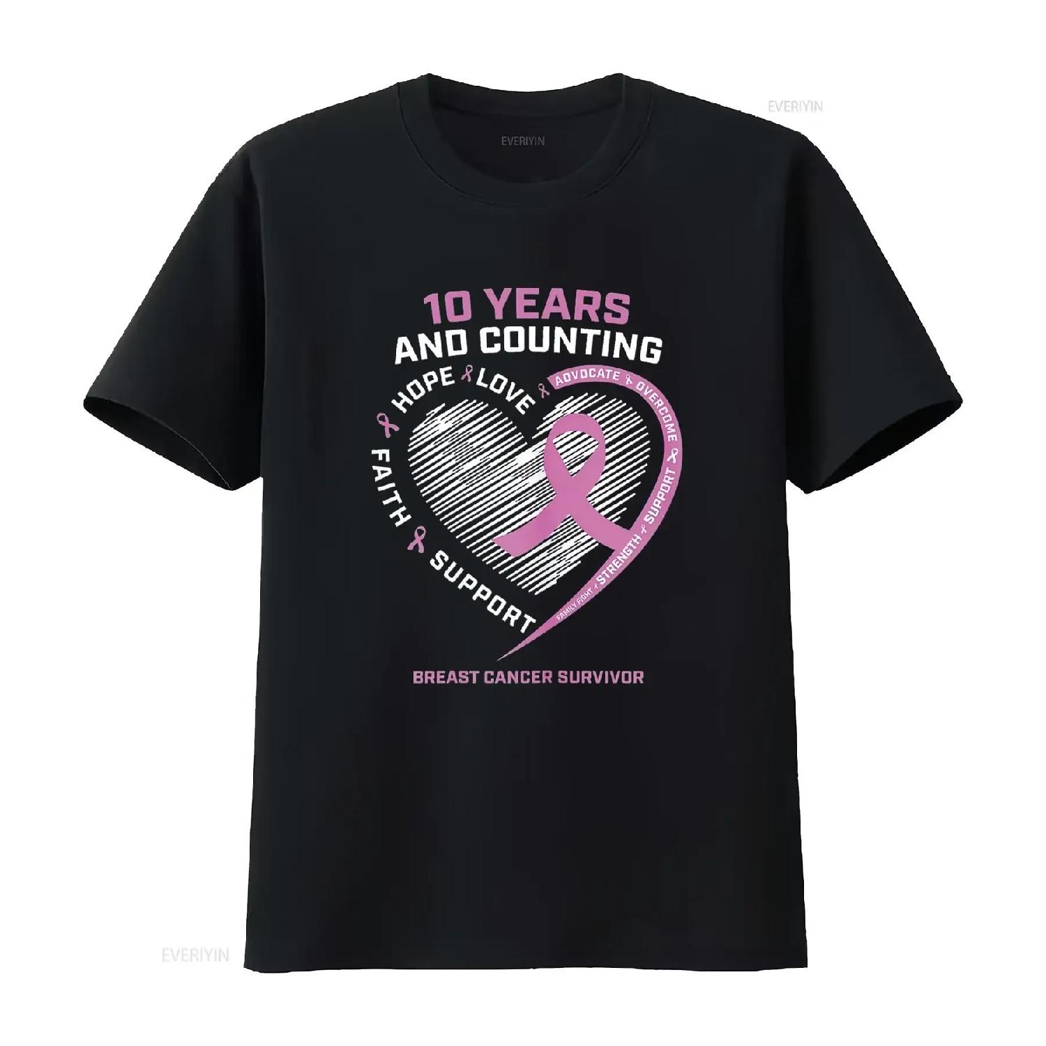 

10 Year Breast Cancer Survivor s For Women Free T Shirt Black vintage Washed Unisex Casual Soft graphic Comfortable homme XXXXXL різнокольоровий