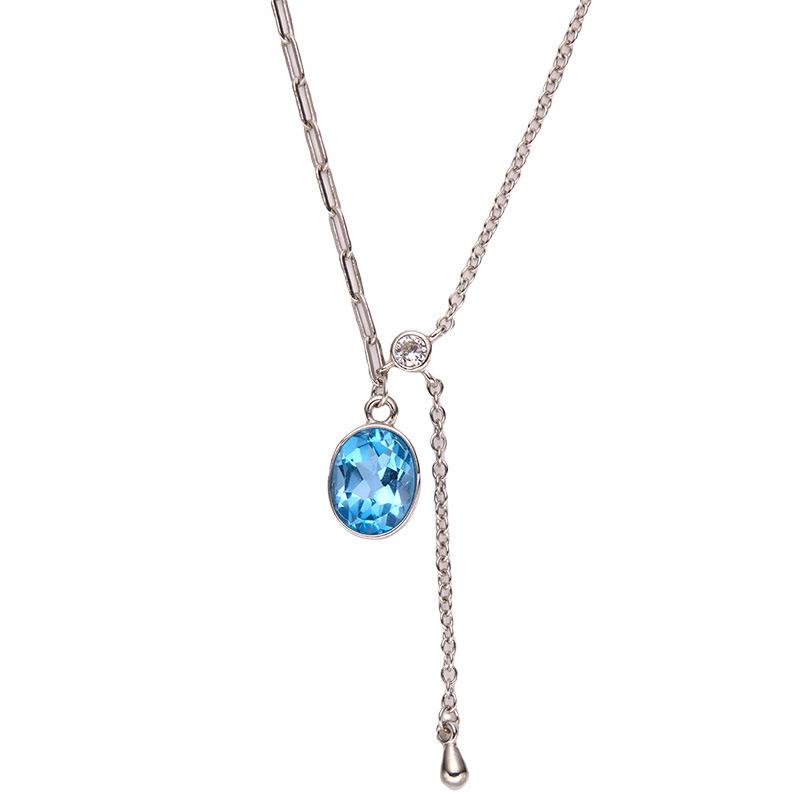 S925 Sterling Silver Natural Topaz Pendant Colored Treasure Necklace Women'S Small Premium Sense Exquisite Versatile Light Luxury Clavicle Neck Chain