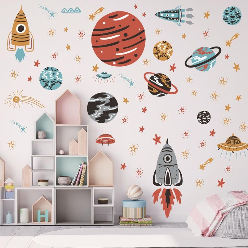 Wall Stickers Spaceship 30*90CM Cartoon PVC for Bedroom Living Room