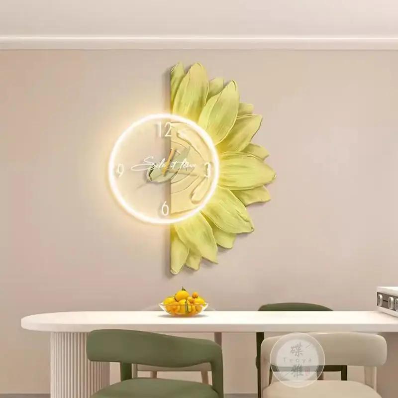 Cream Style Restaurant Decoration Painting Nordic Sunflower Dining Room Clock Hanging Painting