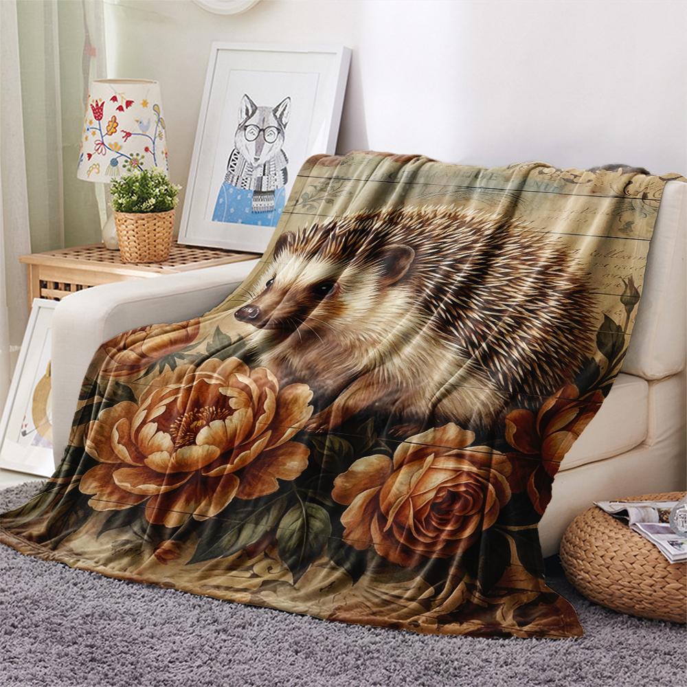 1 pièce Couverture en Flanelle Imprimé Floral Rétro Animal, Haute qualité Toutes Saisons, Décoration de Maison, Chaleur et Confort, Parfait pour les Cadeaux de Noël