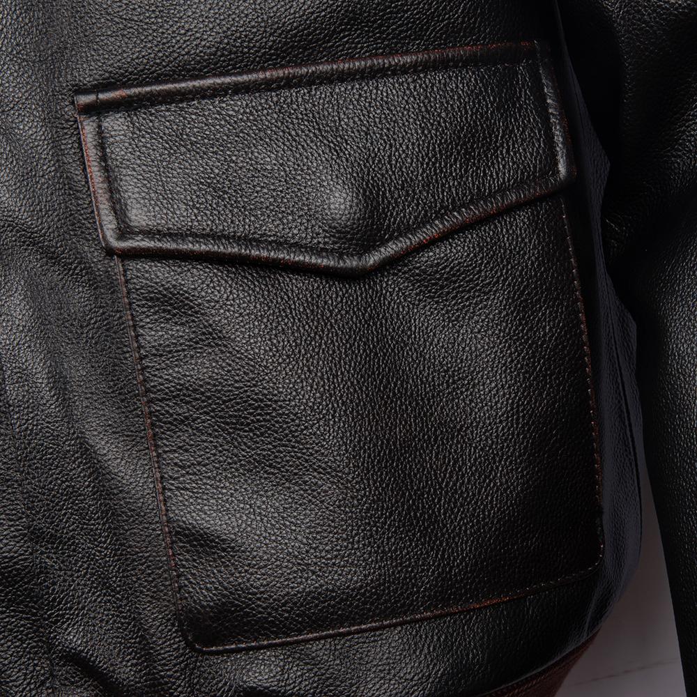Flight Suit A2 Thick Genuine Cow Men Leather Jacket Vintage Oil Waxed Brown Aviator Bomber Jackets Male Winter Coat