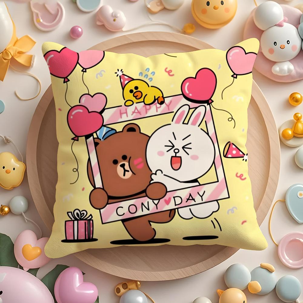 B-Brown Bear And C-Cony Cushion Cover Short Plush Double-Sided Printing Home Machine Washable In Warm Winter Pillow Case