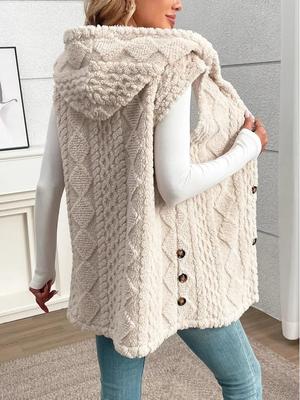 Cardigan à capuche boutonné en peluche double face de couleur unie européen-américain - Gilet décontracté pour femmes automne/hiver