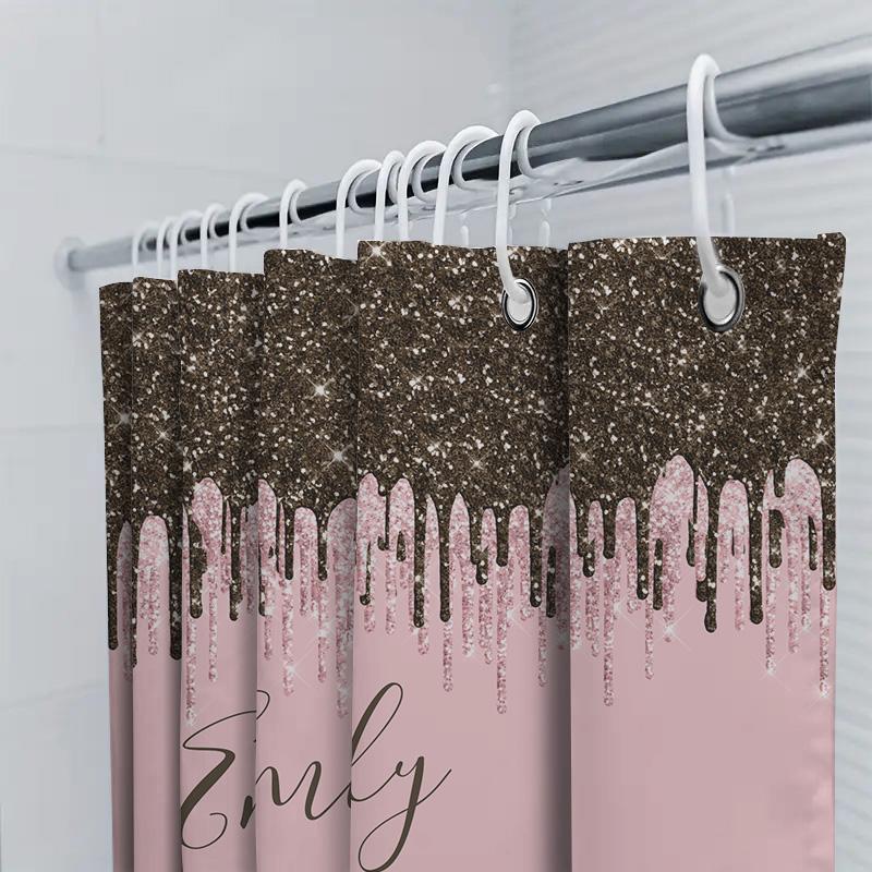 Shower Curtain Custom Name Color Glitter Gold Dripping Design Waterproof Fabric Pink Shampoo Bath Mat Decoration Ho