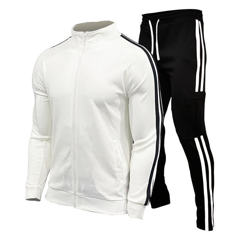 Outono inverno agasalho masculino zip up branco preto azul 2 peças conjuntos de roupas dos homens terno velo esporte moletom com capuz conjuntos de duas peças