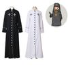 Women's Priest Robe With Stand Collar Roman Cassock Belt Street Style White/black Xs-5xl