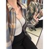American Retro Plaid Long Sleeve Shirt Jacket for Women - Small Size, Spring/Autumn 2024