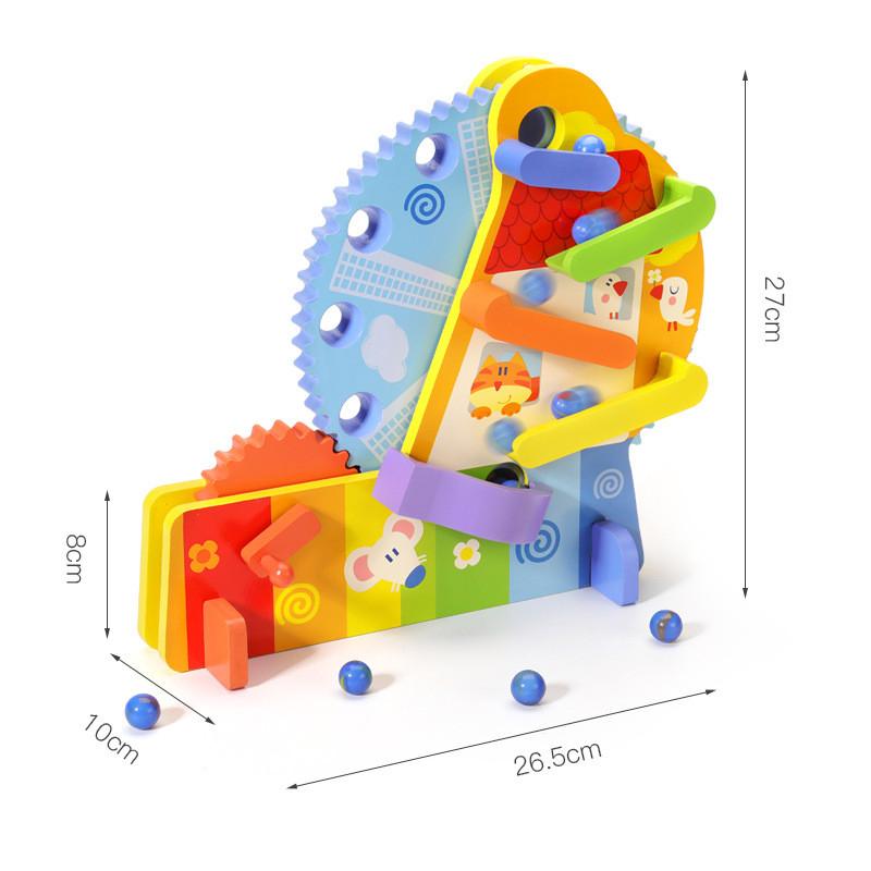 Kids Wooden Roller Ferris Wheel Toy With Multicolor Track And Block Set For Gift