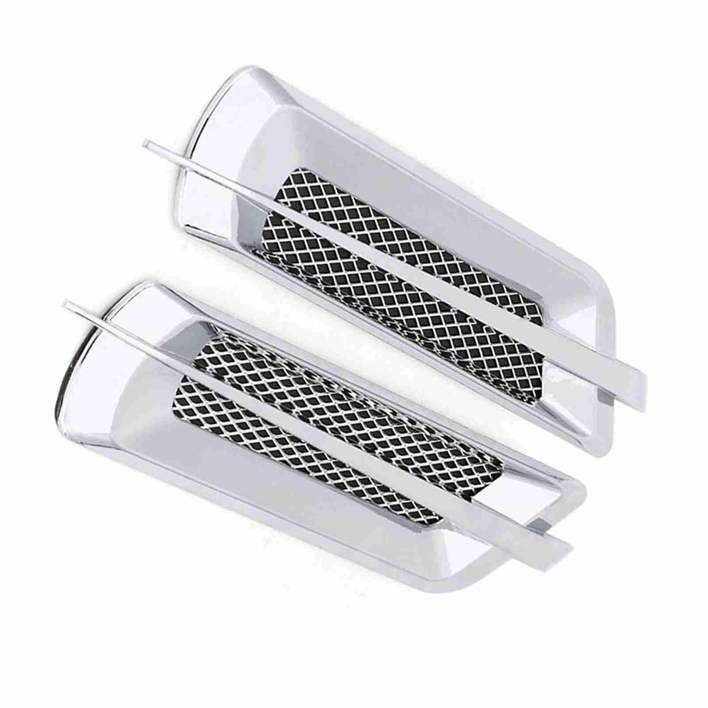 2 szt. Samochodowa boczna kratka wlotu powietrza, wlot, siatka wentylacyjna, naklejka dekoracyjna, uniwersalna, srebrna