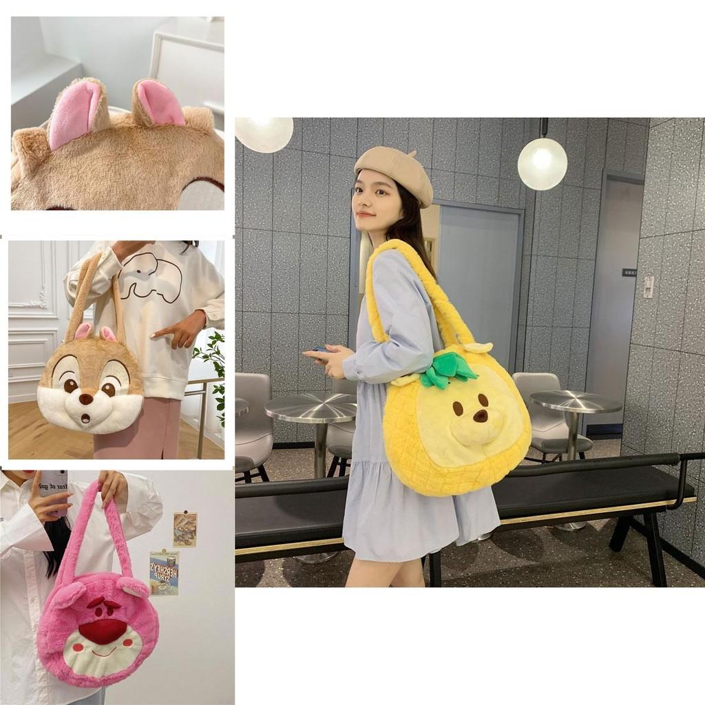 Pineapple Pup And Strawberry Bear Plush Cartoon Shoulder Bag Large Capacity Tote For Everyday Use