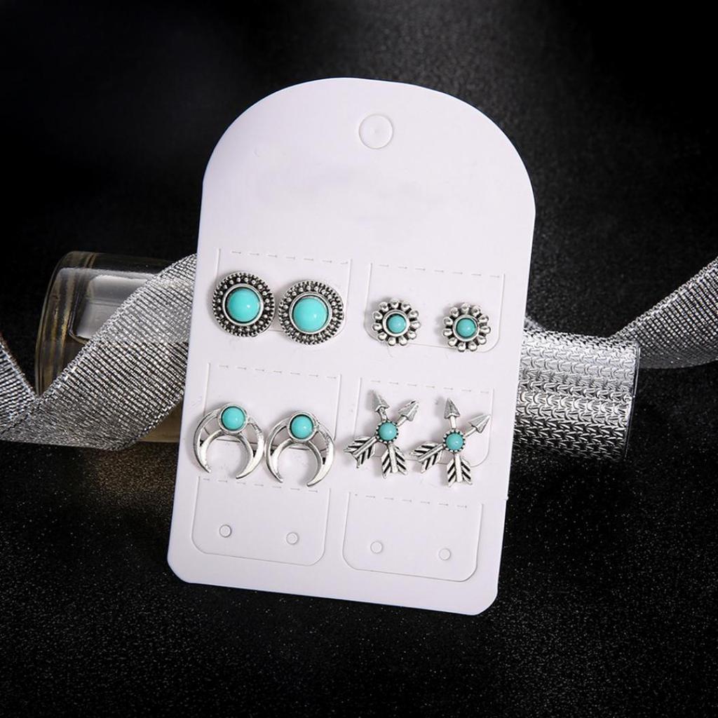 4Pairs Girls Women Flower Arrow Ear Studs Set Faux Turquoise Jewelry Earrings