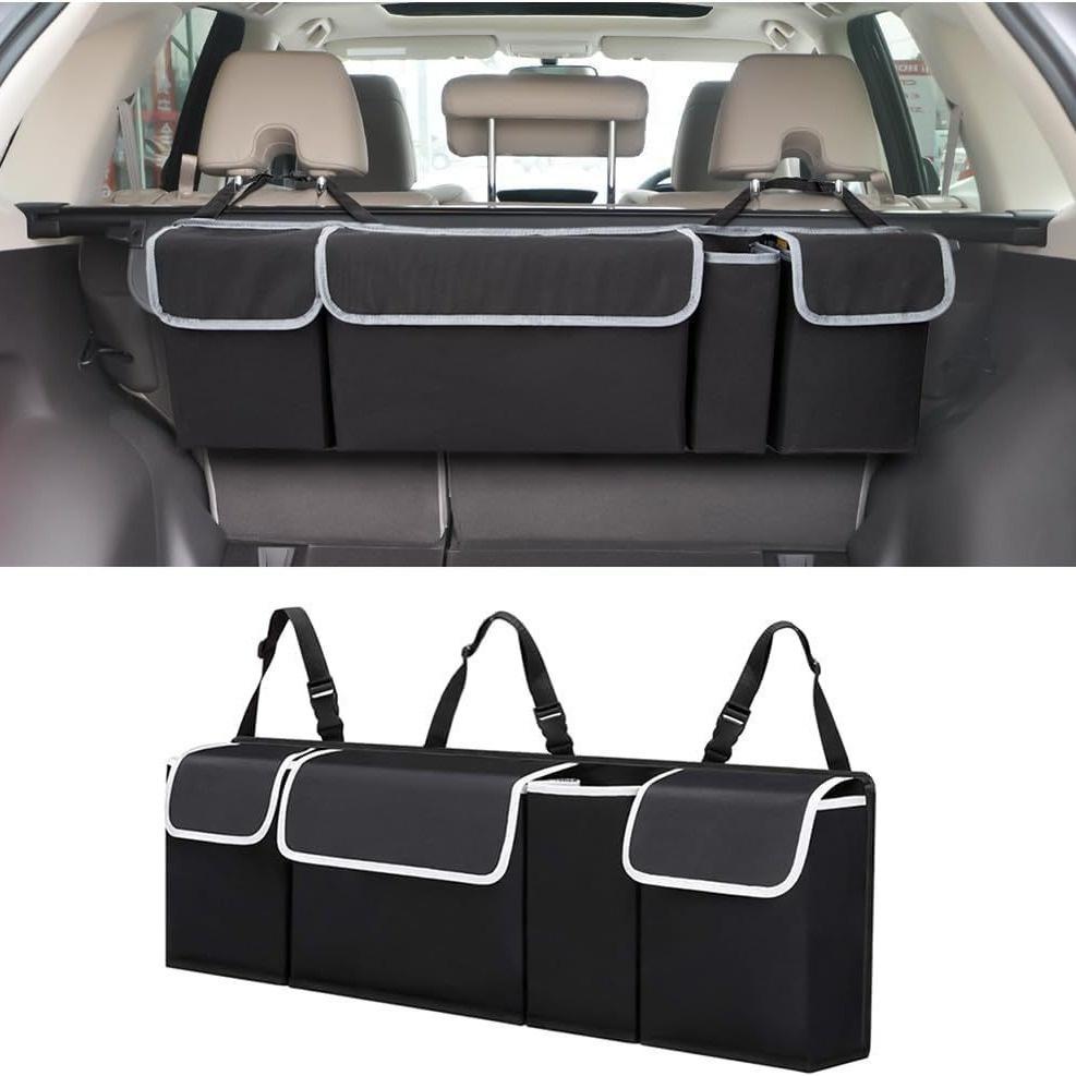 Car Boot Storage Organiser Bag, Durable Fabric Hanging Back Seat Hanger, Large Capacity Space‑Saving