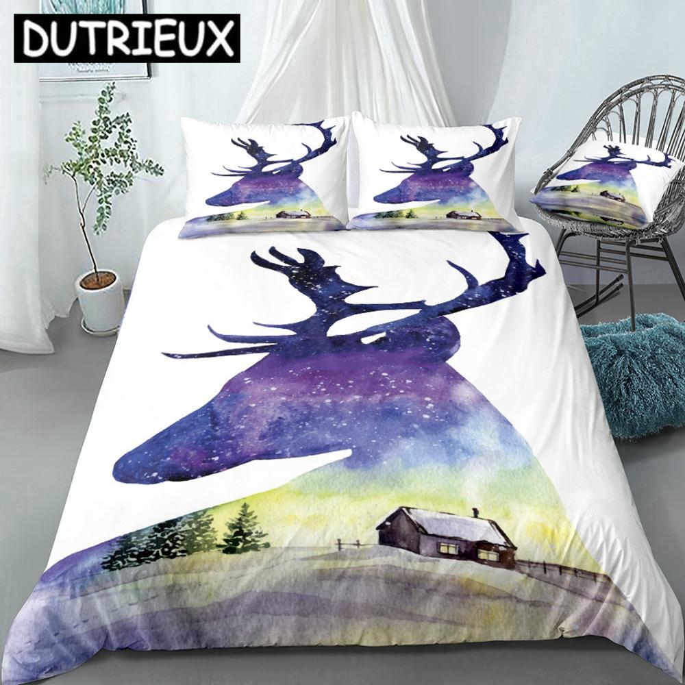 

Comforter Elk Fox Kids Galaxy Bedding Set Blue Animal With Flowers Bed Set Girls 2/3-Piece Comforter (quilt)-EU Single(135*200cm)3pcs