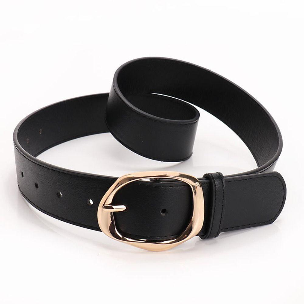 Faux Leather Waist Belt Oval Pin Buckle Waist Strap Classic Leather Waistband  For Women