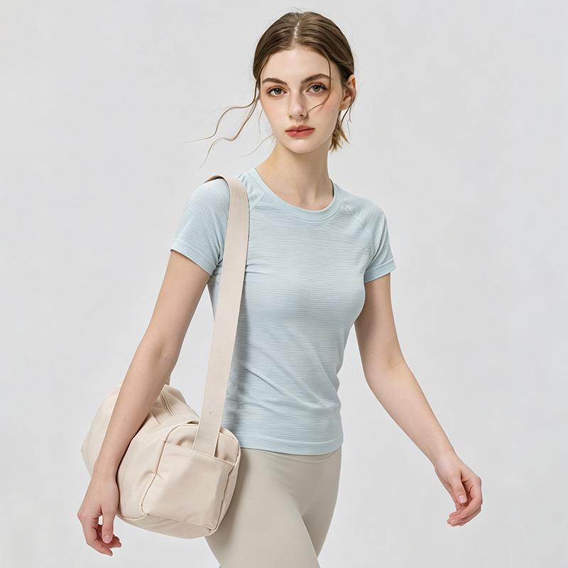 Women's Seamless Nude-Fit Short Sleeve Yoga Top - Quick-Dry, Sweat-Wicking, Shaping Tight Fit