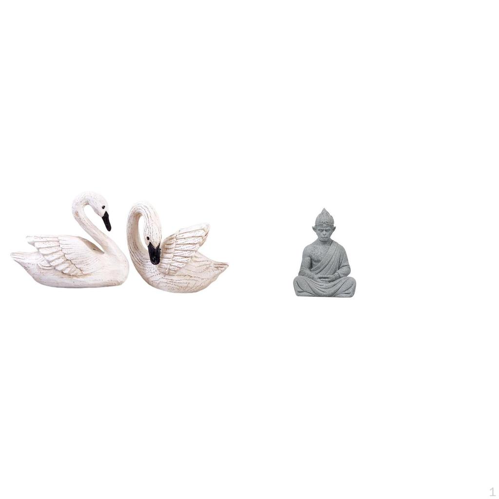 Elegant Swan And Monkey Buddha Resin Sculptures Unique Figurines for Home Office Bedroom Living Room