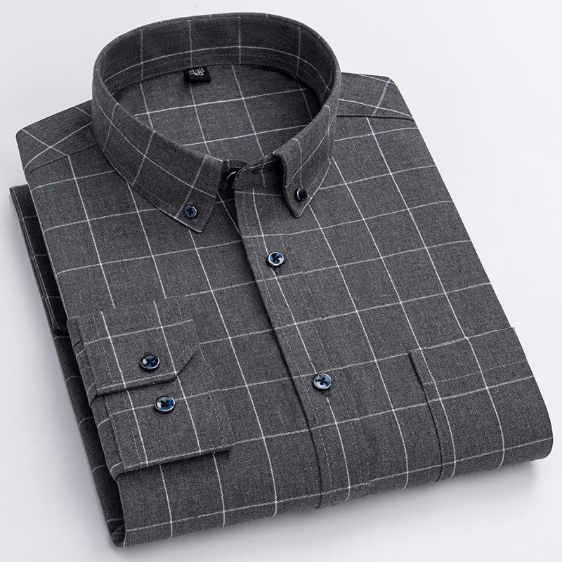 

Новые мужские рубашки в клетку из 100% хлопка, ткань с начесом, с длинным рукавом, классический клетчатый дизайн, полосатый деловой повседневный стиль с карманом, стандартная посадка 43