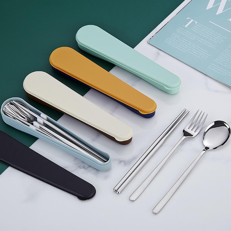 316 Stainless Steel Portable Cutlery Set - Spoon & Chopsticks Duo for Students and Outdoor Use 410 Stainless Steel Chopsticks Spoon Set синий/чёрный